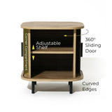 Aria Mid Century Modern Nightstand with Sliding Tambour Doors, 18.9" H