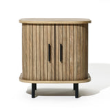 Aria Mid Century Modern Nightstand with Sliding Tambour Doors, 18.9" H