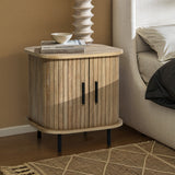 Aria Mid Century Modern Nightstand with Sliding Tambour Doors, 18.9" H