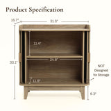 Fluted tambour door oak finish storage cabinet with tray top