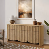 Mid-Century Modern Buffet Cabinet Sideboard with Slatted Design