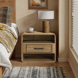 Mid Century Modern Nightstand with Drawer and Open Shelves, 15.7" H