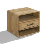 Mid Century Modern Nightstand with Drawer and Open Shelves, 15.7" H