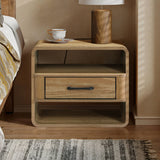 Mid Century Modern Nightstand with Drawer and Open Shelves, 15.7" H