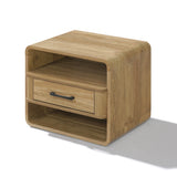 Mid Century Modern Nightstand with Drawer and Open Shelves, 15.7" H