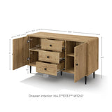 Mira Mid-Century Modern Wood Buffet Cabinet with storage, Oak 48"