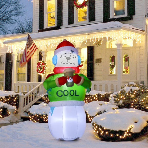 6.8Ft Shivering Snowman in Ugly Christmas Sweater Inflatable with LED Lights