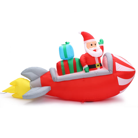7Ft Santa On Rocket Ship Inflatable with LED Lights