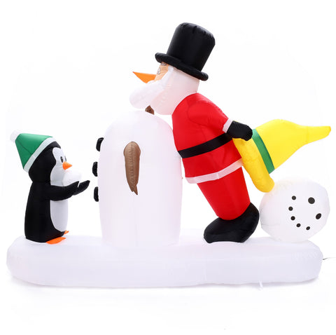 6Ft Santa Snowman and Penguin Inflatable with LED Lights
