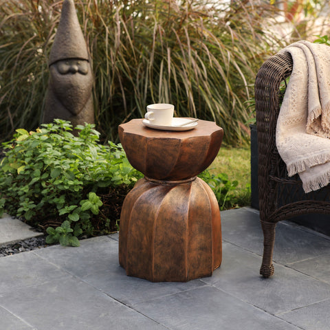 Weathered Copper Cement Indoor Outdoor Side and End Table