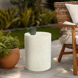 Off White with Speckled Cement Round Outdoor End Table