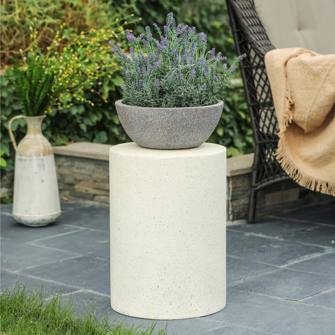 White and Gray Cement Round Indoor Outdoor Side and End Table