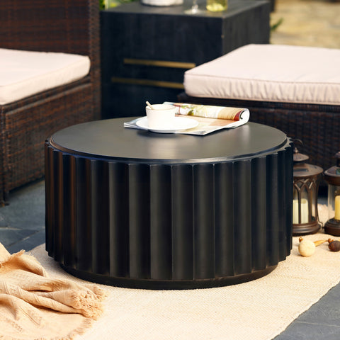 Black cement fluted round coffee table