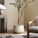 15.55" Off-White Ribbed Round Decorative Pot