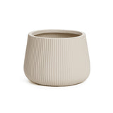 15.55" Off-White Ribbed Round Decorative Pot