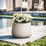 15.55" Off-White Ribbed Round Decorative Pot
