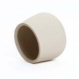 15.55" Off-White Ribbed Round Decorative Pot