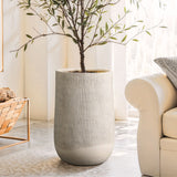 Wood-Look Textured MgO Planter, 27.2'' Tall Beige Decorative Garden Pot