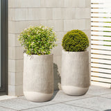 Wood-Look Textured MgO Planter, 27.2'' Tall Beige Decorative Garden Pot