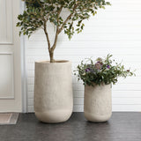 Wood-Look Textured MgO Planter, 27.2'' Tall Beige Decorative Garden Pot