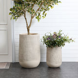 Wood-Look Textured MgO Planter, 19" Tall Beige Decorative Garden Pot