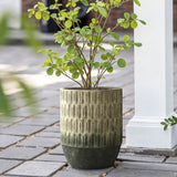 Two-Tone Outdoor Tall Planter, Textured Cement Plant Pot 16.5'' H