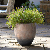 Round Plant Pot with Distressed Finish, Cement Indoor Outdoor Planter, 14.2'' Dia