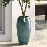 Ceramic Tall Planter, Large Plant Pots with Drainage Hole, Blue 23'' H