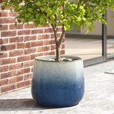 Glazed Blue Round Ceramic Planter Pot with Drainage, 11.6'' Dia