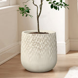Textured Tall Plant Pots, Off-white Large Plant Pot with Drainage Hole 14.4'' H