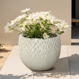 Textured Round Plant Pots, Off-white Large Plant Pot with Drainage Hole 14.2'' Dia