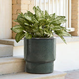 Deep Green Round Ceramic Planter Pot, Modern Indoor Outdoor Pot for Plants with Drainage 12'' Dia
