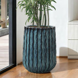 Glazed Blue Tall Ceramic Plant Pots, Two-tone Decorative Large Pot for Plants 16.8'' H