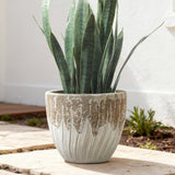 Two Tone Ivory Large Round Plant Pots, Modern Indoor Outdoor Ceramic Planter 14'' Dia