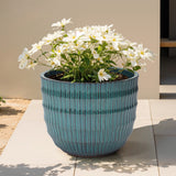 Coastal Blue Ceramic Plant Pot, Decorative Round Planter with Drainage Hole 14.2'' Dia
