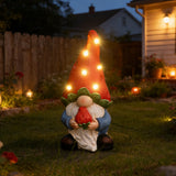 Solar Garden Statue Gnome with Strawberry Hat, 15.8'' H