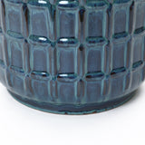 Tall Ceramic Planter Pot for Indoor Outdoor Plants with Drainage Hole, Blue 14''