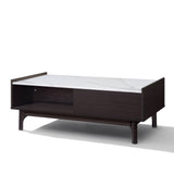 Modi Wenge Wood Coffee Table with Faux Marble Top, 47"