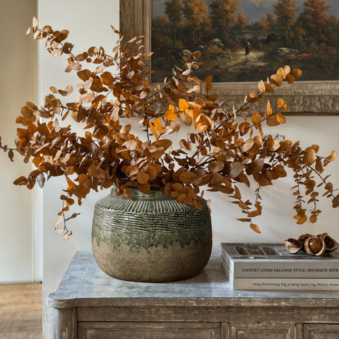 Rustic brown stoneware bowl vase