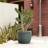 Antique Green Ceramic Planter Pot with Textured Surface, Round Flower Pots for Plants 14'' Dia