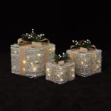 Christmas Silver Tinsel Lights Gift Boxes  - Set of  3
