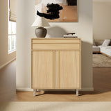 Modern Oak Wood Storage Cabinet with Drawer, 31.5'' W