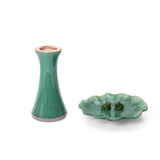 Aqua Green Ceramic Toadstool Birdbath with 2 Frogs, 20''