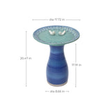 Elegant Ceramic Bird Bath for Outside with Decorative Birds, Blue 20.5''