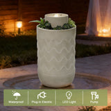 Resin Outdoor Fountain with Planter and LED Lights, 27.4'' H
