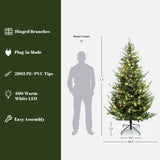 Pre-Lit Upswept Pine Christmas Tree with Metal Stand,7ft