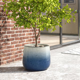 Glazed Blue Round Ceramic Planter Pot with Drainage, 11.6'' Dia