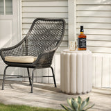 Ivory white pillar round cement outdoor side table