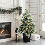 Pre-Lit Green Flocked Artificial Christmas Tree Potted,4.4Ft
