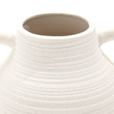 White textured ceramic 2-handle round tall jug vase